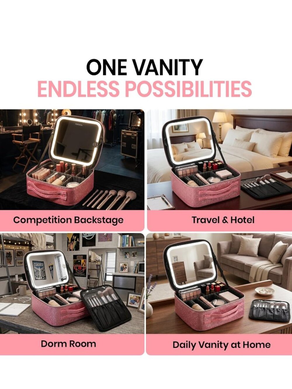 Lighted Cosmetic Case with 3 Light Modes and Adjustable Dividers - Picture 9 of 9